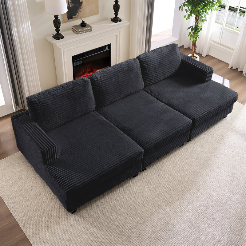 120" Modular Corduroy Sectional – Removable Cushion Covers & Lumbar Support, Gray