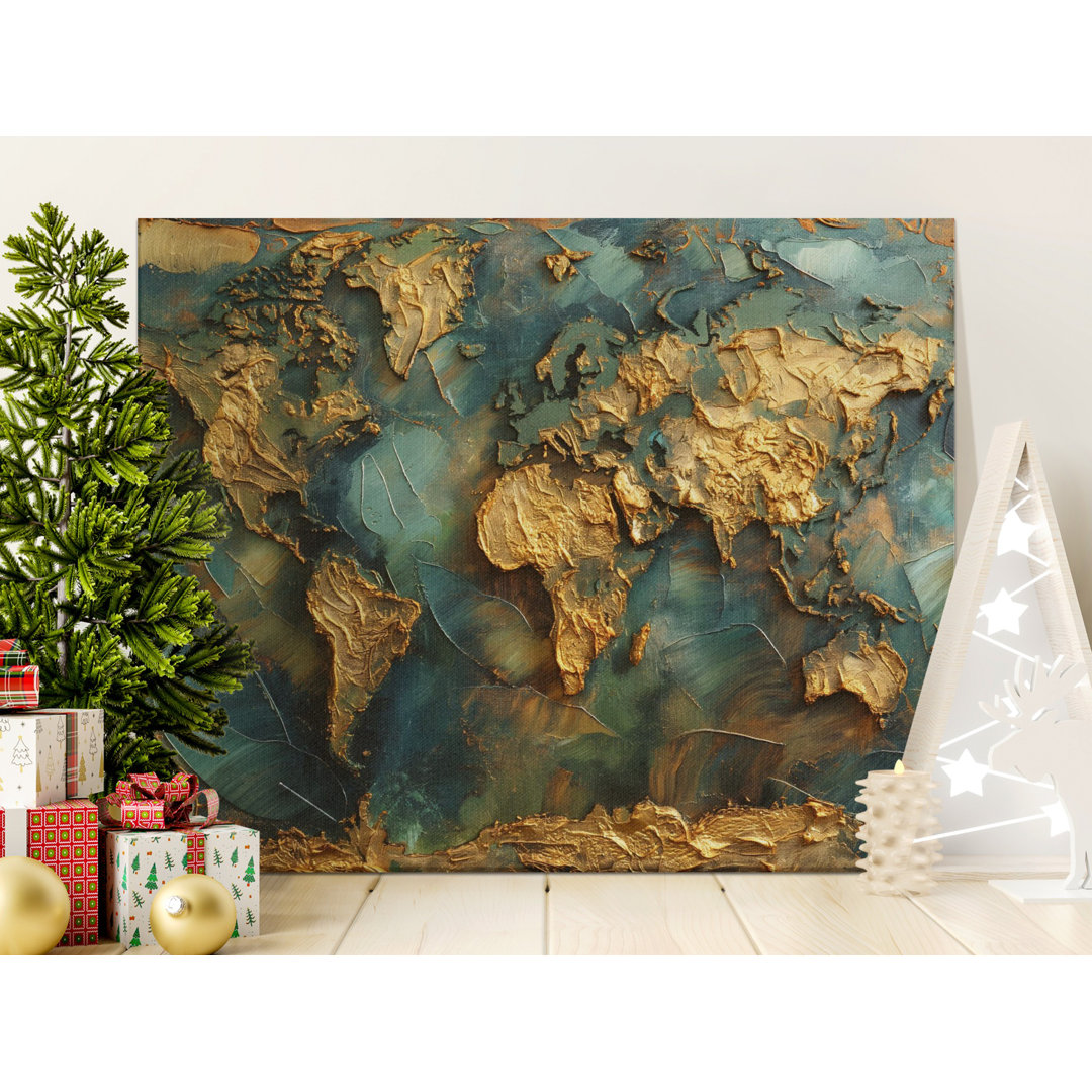 World Map Canvas Wall Art, Gold Textured Print, Gallery Wrapped Canvas, Ready to Hang, Modern Decor, Statement Piece, Archival Quality