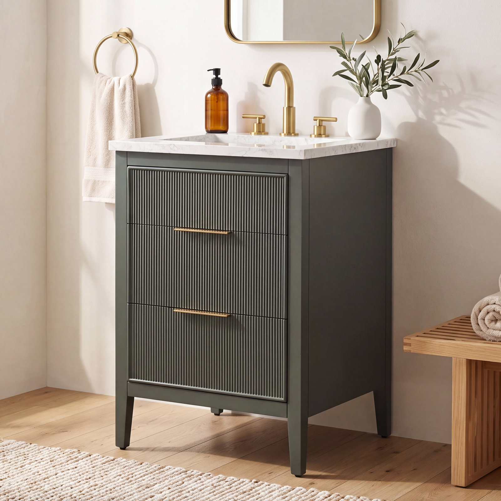 Bilroy 24" Oak Single Bathroom Vanity, Vintage Green