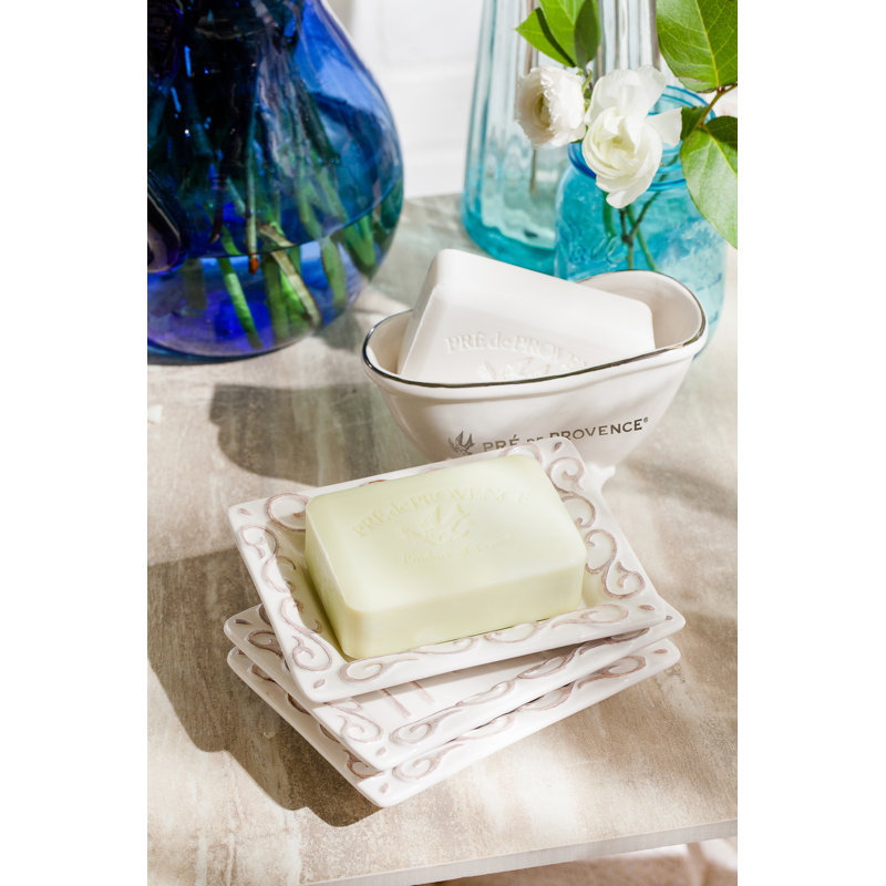 White Ceramic Rectangular Soap Dish with Embossed Design