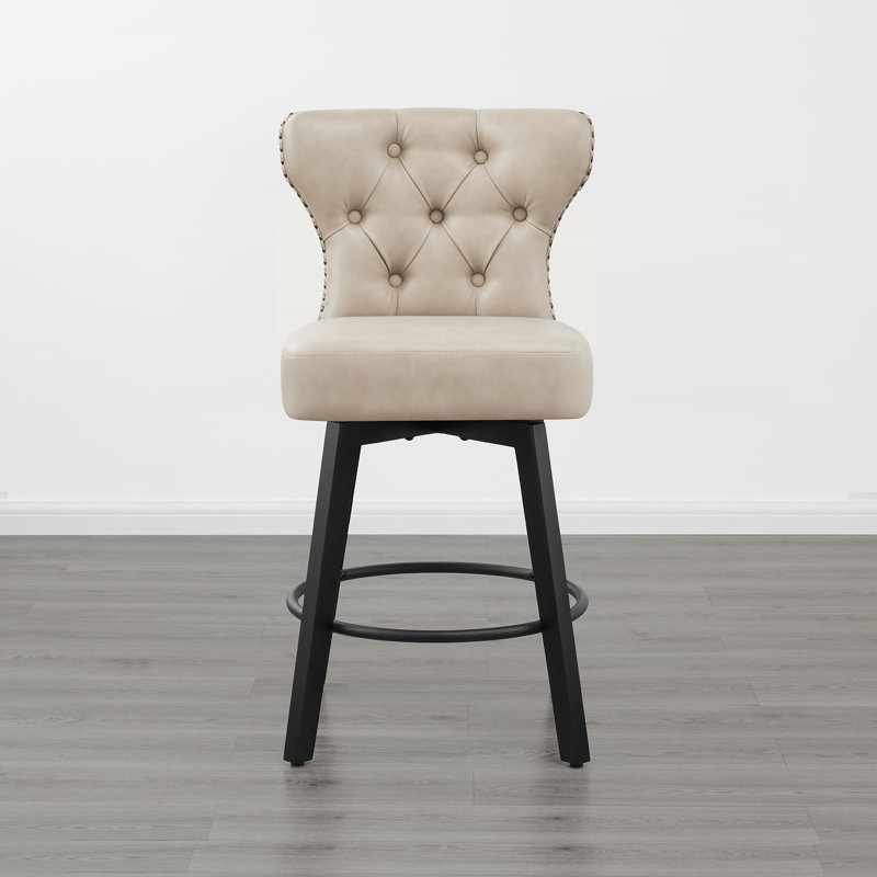 Tabouret de comptoir pivotant touffeté Akeil, 1, Beige