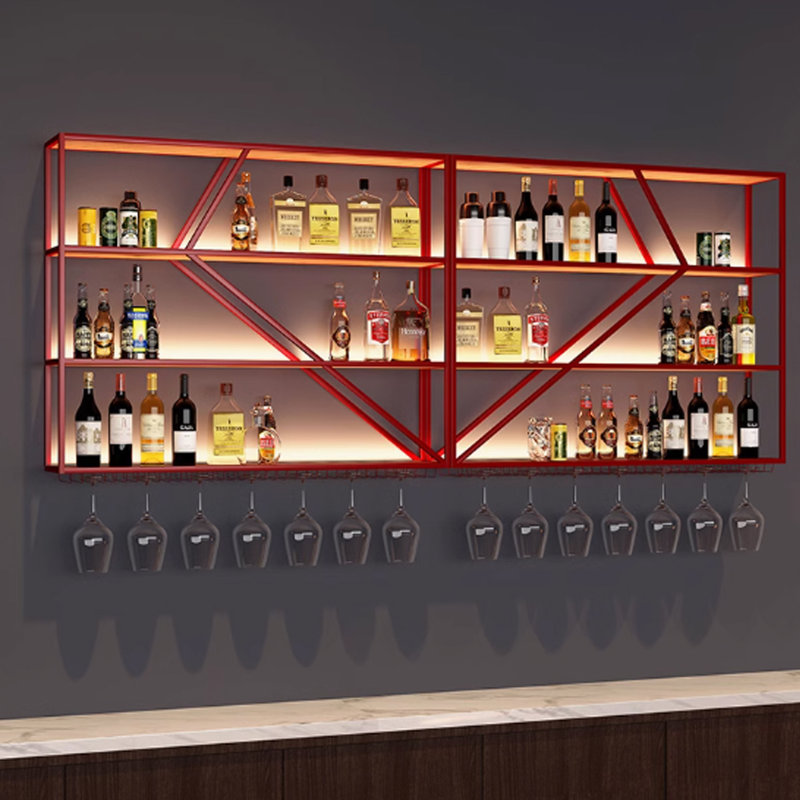 Red Multi-tier Iron Wine Rack, 47.2" H x 70.8" W x 9.8" D