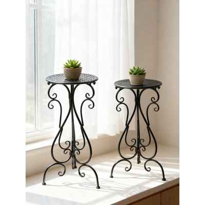 Heavy Duty Metal Plant Stand Indoor Outdoor, 22.5 Inch Tall Wrought Iron Plant Pedestal Holder With Round Grid Top For Potted Plants, Garden, Patio, And Home Decor, 2 Pack