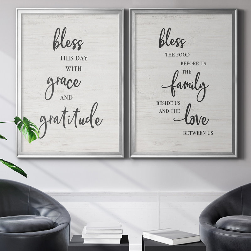 «Bless this Day», ensemble de 2 reproductions d'art textuel, H 18,5 po x l 49 po x P 1,5 po, Toile encadrée argentée