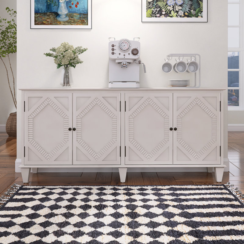 Buffet avec rangement Mid-Century, Blanc antique