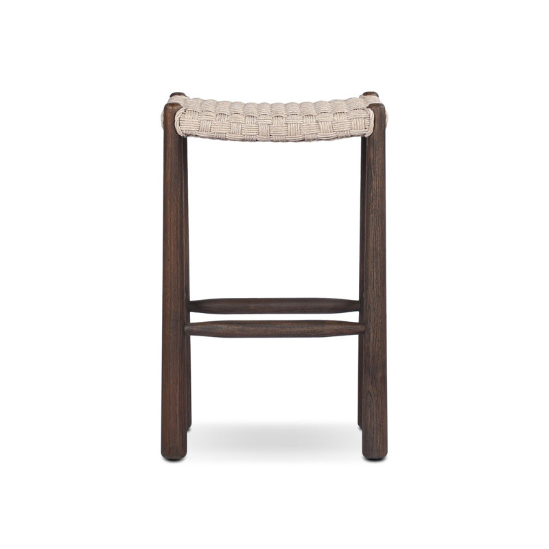 Savio Outdoor Stool-Dark Textured Woven-Counter, Beige, 30"
