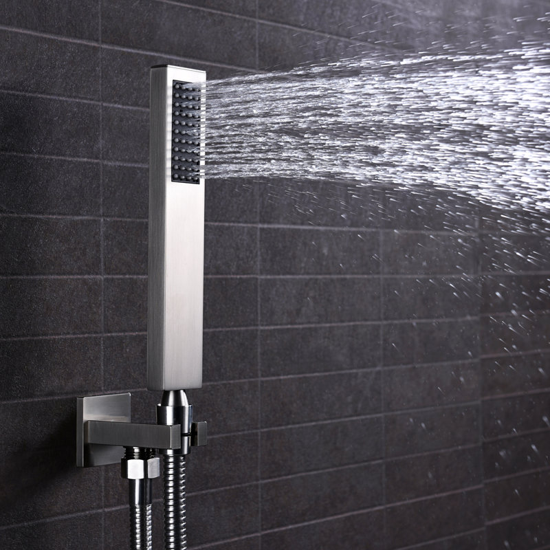 Système de douche dissimulé contemporain Sumerain, système de douche à poignée simple avec grande douche carrée de pluie de 8 po et douche à main, nickel brossé