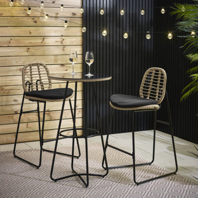 Alpizar Natural Rattan Garden Bar Chair and Table Set for Modern Boho Patio