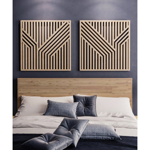Deco 79 Wood Geometric Slatted Wood Design Wall Decor, Set of 3 12W, 35H,  Brown