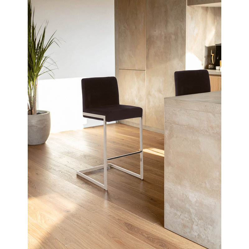Elsberry Upholstered Counter Stool with Metal Frame, Silver, Black