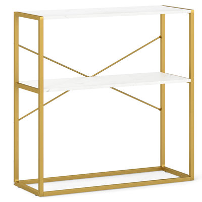 36” Console Table with Wooden Textured Open Shelves & Metal Frame for Hallway White