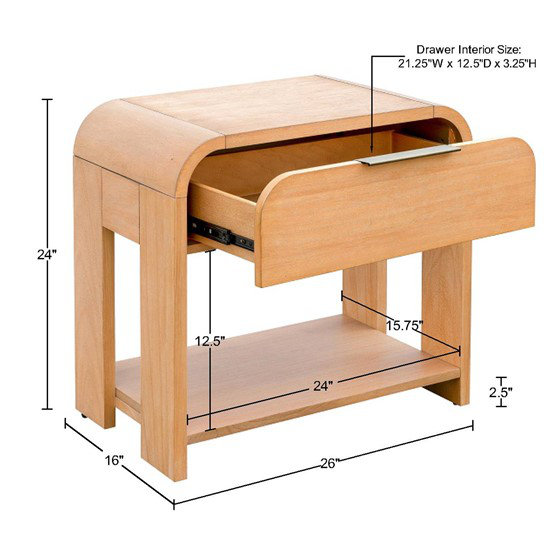 Hokku Designs Modern One Drawer Waterfall Nightstand - Natural
