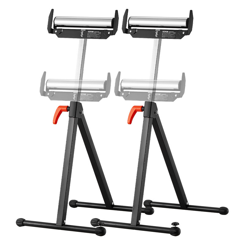 2-Pack Roller Stands Max Load 250 lb Adjustable Height 27-43 in for Woodworking