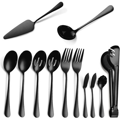 12-Piece Stainless Steel Serving Utensil Set - Includes Slotted Spoon, Serving Fork, Tongs, Soup Ladle, Pie Server, Dishwasher Safe For Buffet, Catering, And Home Use