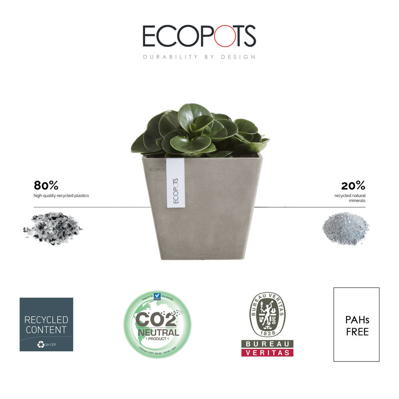 Taupe Recycled Plastic Square Indoor/Outdoor Planter, 8"