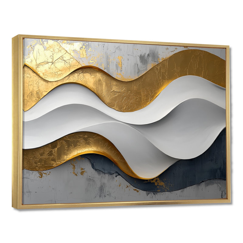Amaro VI - Abstract Large Wall Art, Cadre flottant, H 24 po x l 32 po, Doré