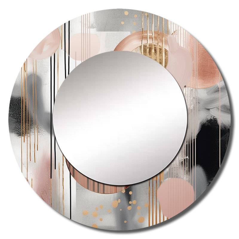 Ottmar rose à rayures et lignes Modern Art II - miroir mural à formes transitionnelles, 36 po x 36 po