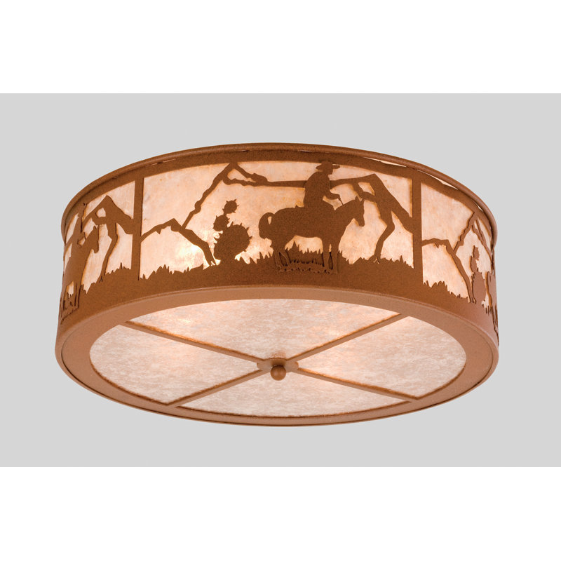 Rustic Glass Drum Flush Mount Ceiling Light
