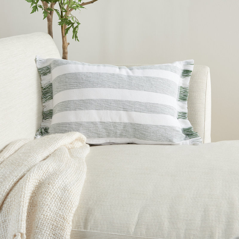  White Stripes Lumbar Throw Pillow, Green