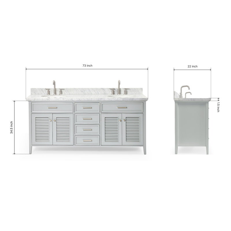 Kensington 73'' W Double Vanity, Gray, Oval, Pure White Quartz