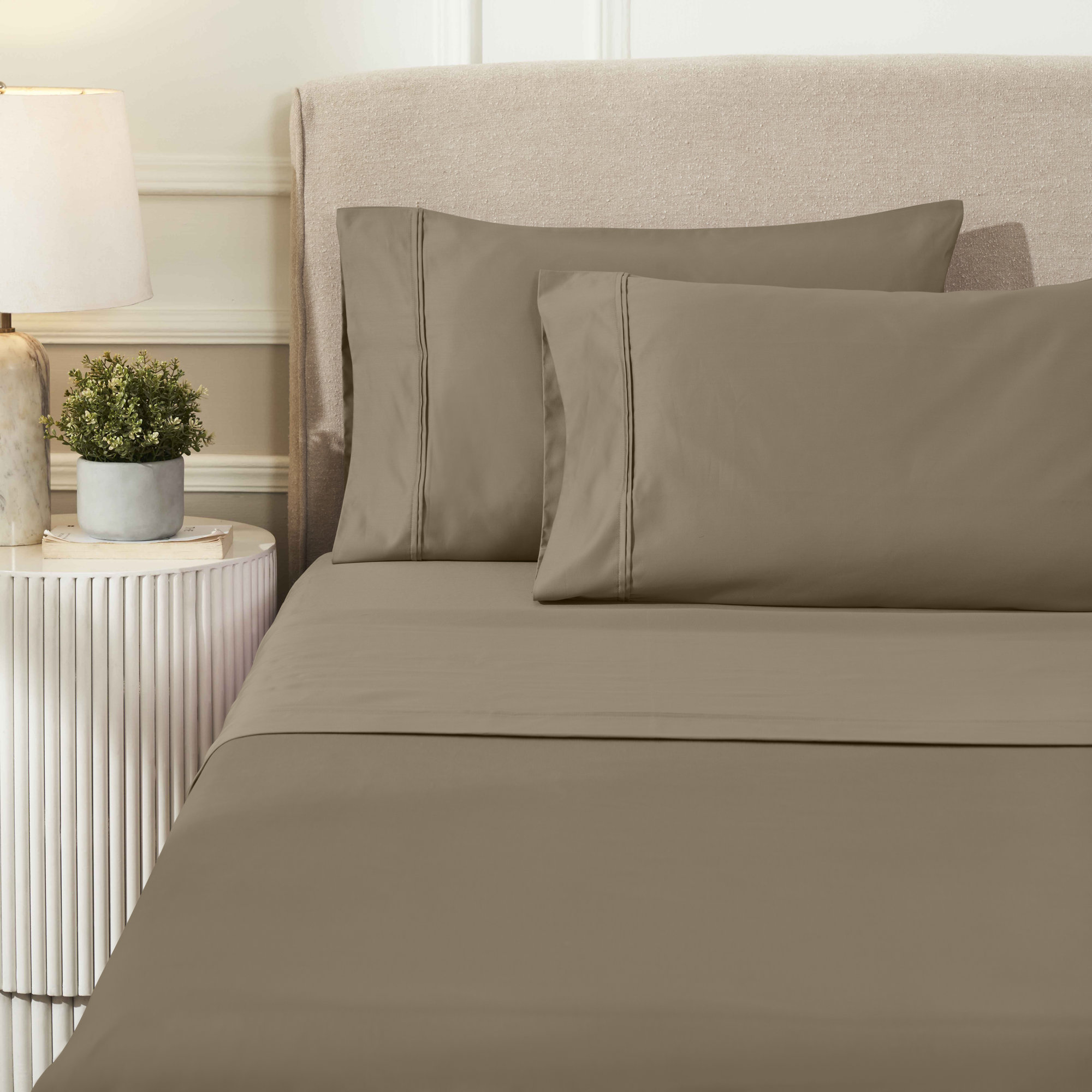 Mellark 1200 Thread Count Egyptian-Quality Cotton Sateen Sheet Set, Taupe, King Sheet Set with 2 Pillowcases
