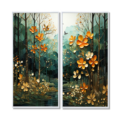 «Forest Enchanted Canopy Patchwork II», art mural corail