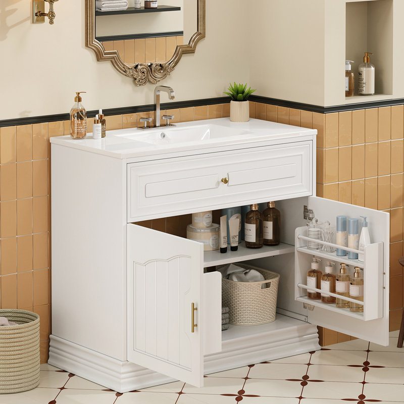 Meuble-lavabo 36 po avec lavabo en céramique, Blanc