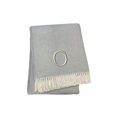 55" X 70" Herringbone Cotton Blend O Initial Throw Blanket with Tassels And Embroidery