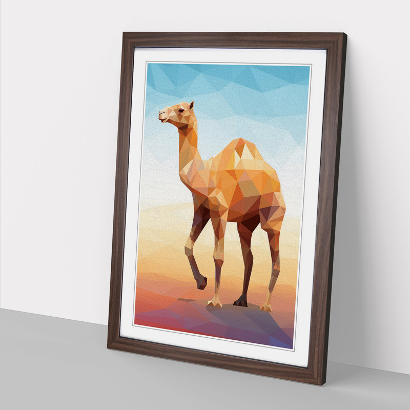 Camel Geometric - Single Picture Frame Print on Wood, Walnut Framed, 34cm H x 25cm W x 2cm D