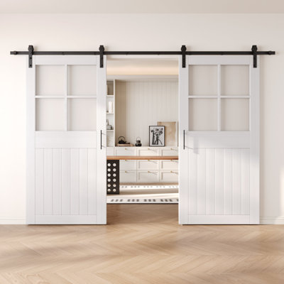 Portes de grange en verre givré non assemblées et finies avec ensemble de quincaillerie d'installation sans dérivation de 32 po x 84 po Homacer