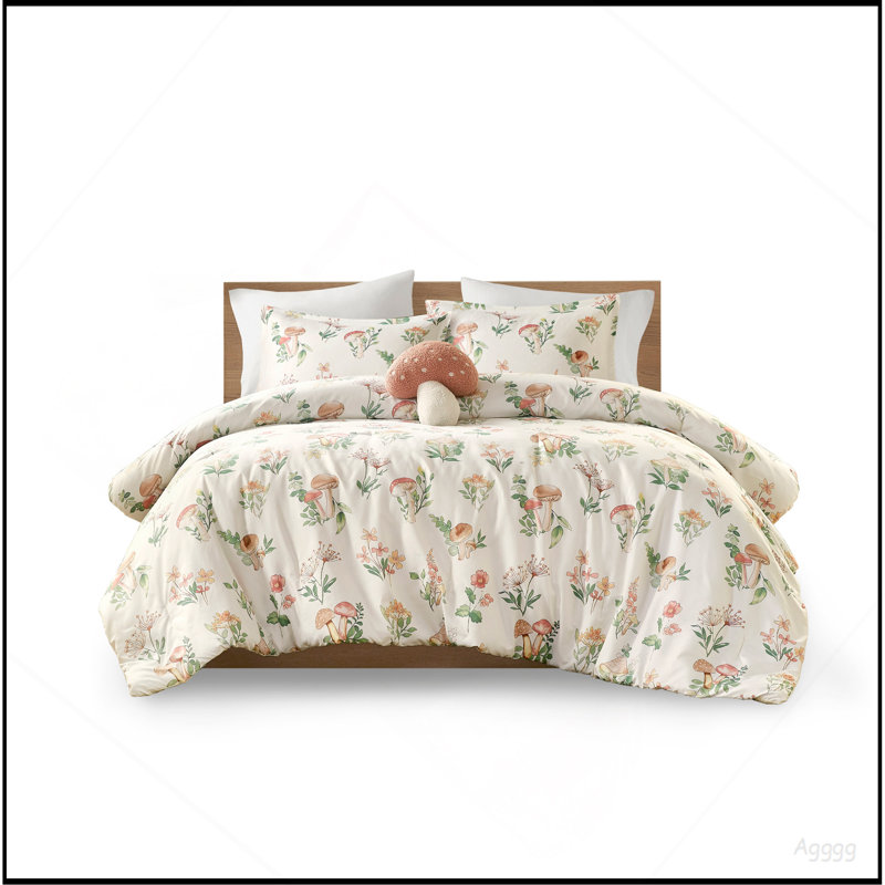 Mushroom Garden Comforter Set Twin/Twin XL, Green Abstract