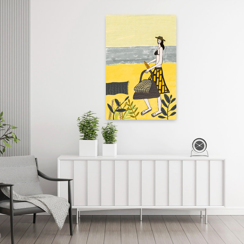 «Sunny Beach Walk», art mural côtier serein et tranquille abstrait, H 36 po x l 24 po
