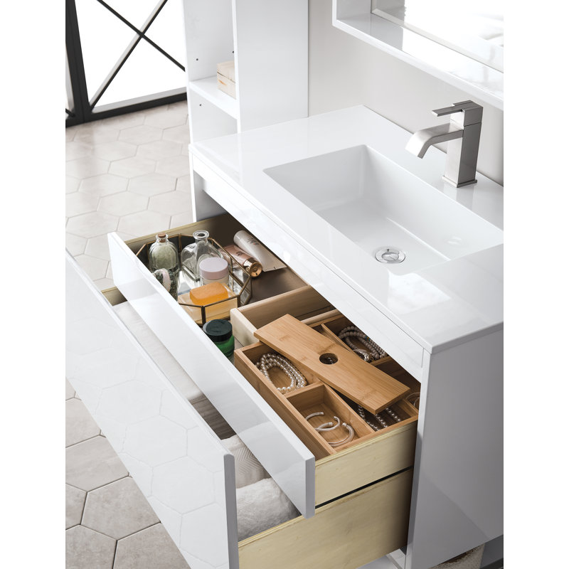 Mantova 31.5'' W Single Vanity, Glossy White, 31.5'' W, Charcoal Black