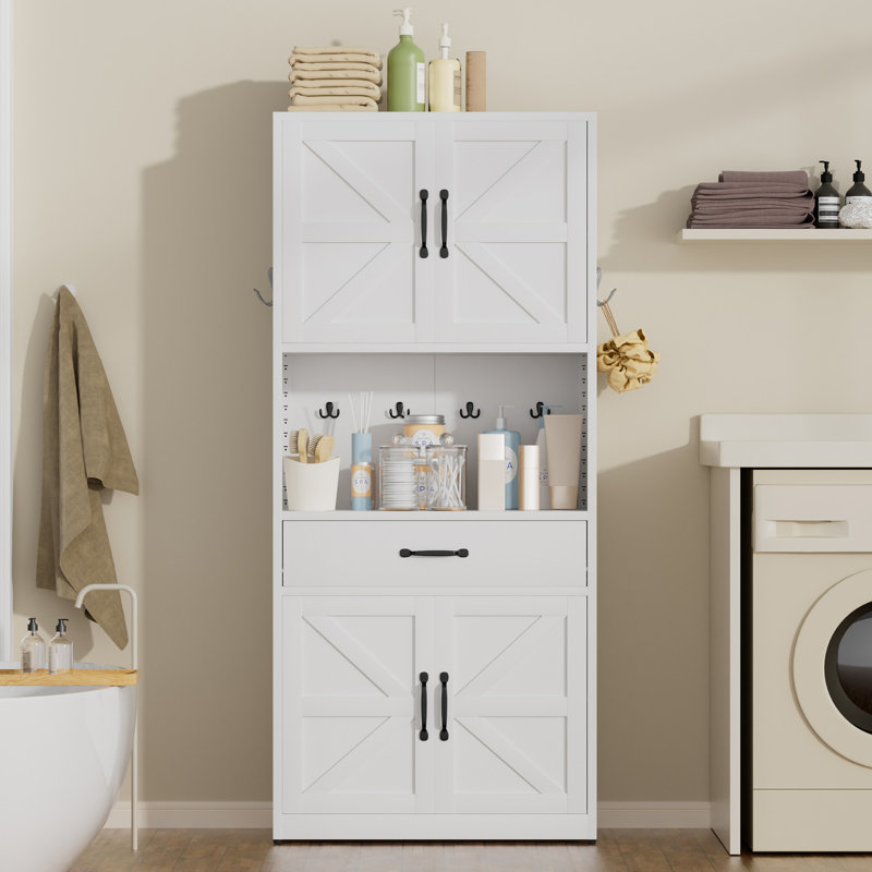 72" Tall Metal Kitchen Pantry Cabinet,  with 2 Adjustable Shelves, White