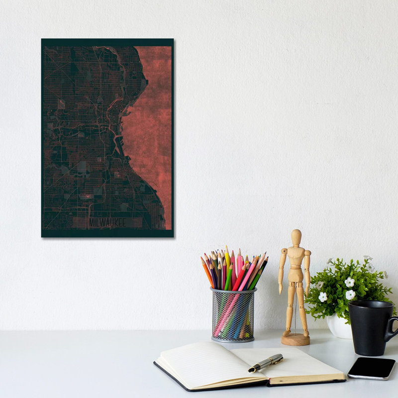 Milwaukee Infrared Urban Blueprint Map by Hubert Roguski - Wrapped Canvas Print, 20.32 cm H x 30.48 cm W