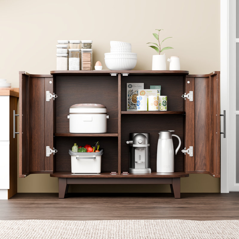 31.5'' Rounded Corner Design Sideboard With Adjustable Shelf, Brown Walnut