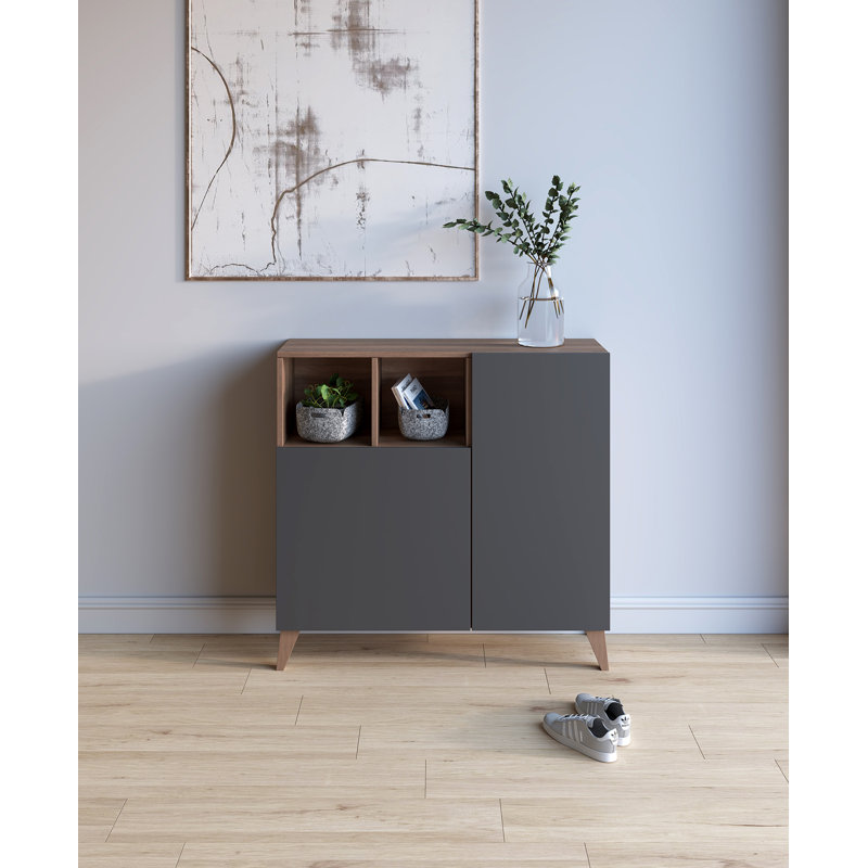 12 Pair Shoe Storage Cabinet, Walnut/Jet Black