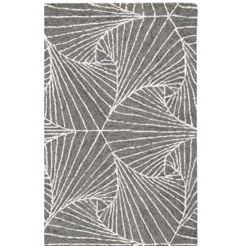 Tapis gris / ivoire en laine et coton touffetés à la main Anakin, Tapis de couloir 2 pi 3 po x 8 pi