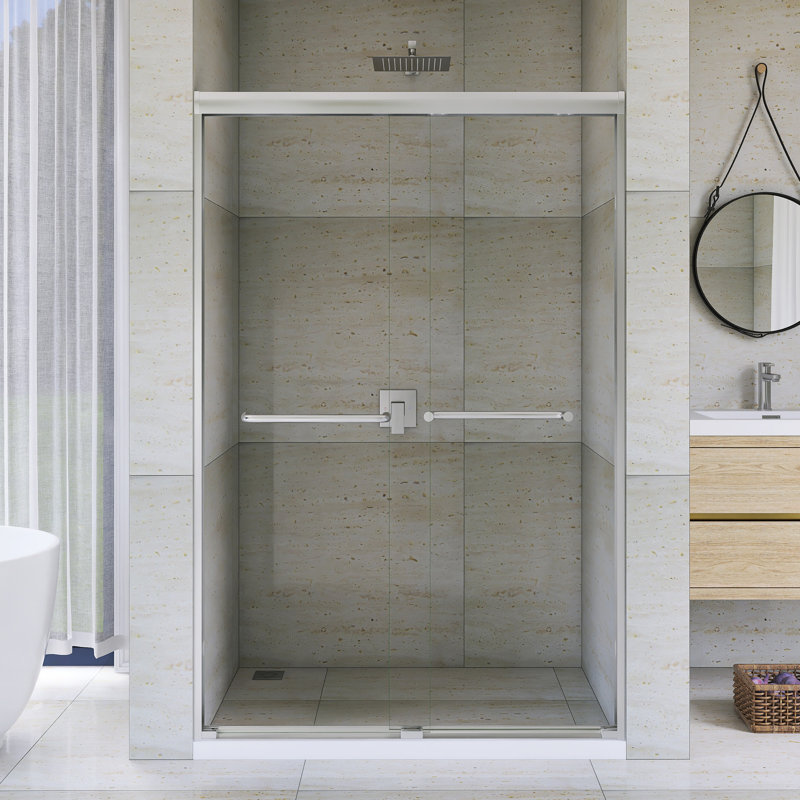 44-48 "W X 72" H Aluminum Frame Double Sliding Shower Door In Brushed Nickel Finish, Brushed Nickel