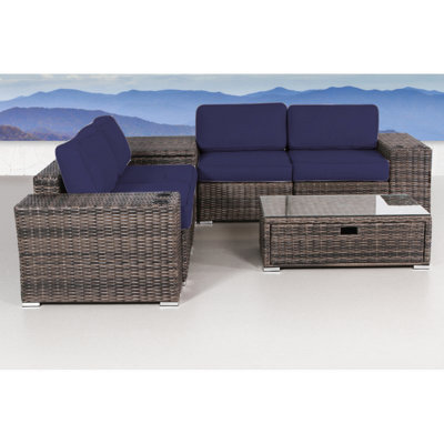 Ensemble de conversation modulaire en rotin 8 pièces avec coussins Demarest