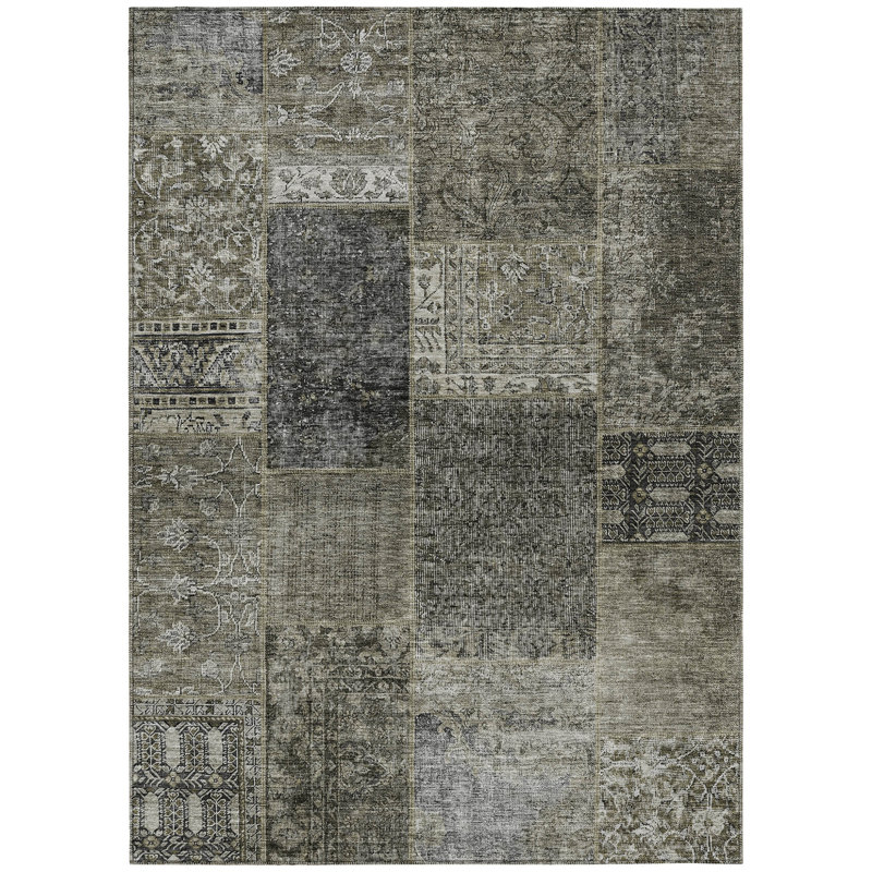 Tapis intérieur lavable 10 pi x 14 pi brun à patchwork