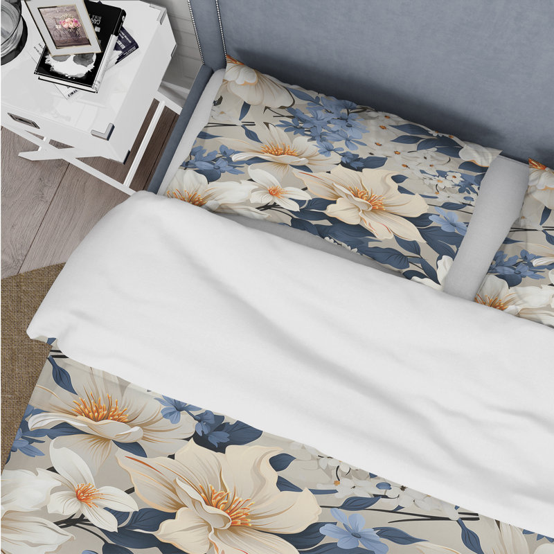 Ensemble de housse de couette Industrial Ivory Fusion Floral, Housse de couette pour très grand lit et 2 très
