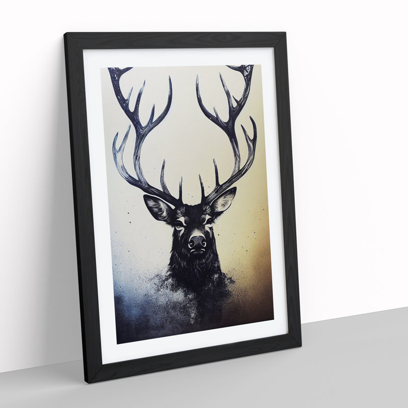 Wild Stag - Single Picture Frame Print, 64cm H x 46cm W x 2cm D, Black Framed