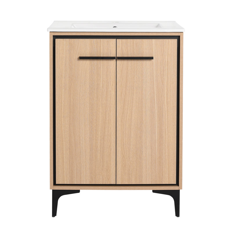 Base de meuble-lavabo 24 po avec lavabo, armoire de rangement avec portes, bois d'ingénierie