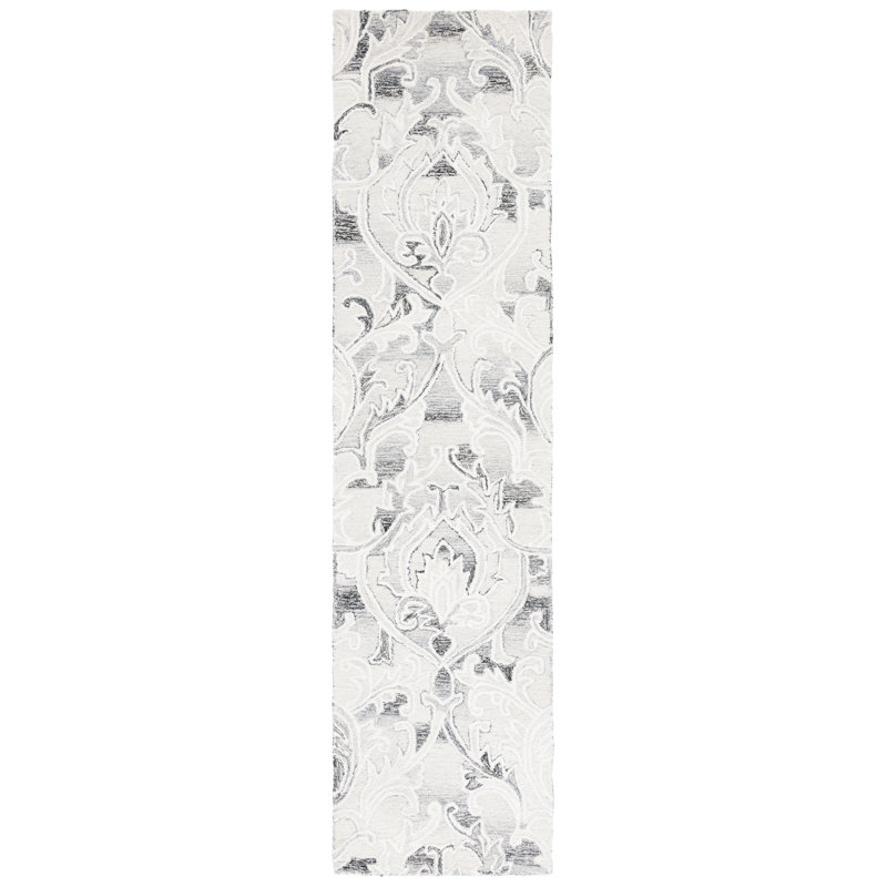 Codd Hand Tufted Wool/Cotton Floral Rug in Grey/Ivory, Runner 2'3" x 9'