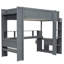 Lit mezzanine simple en bois gris foncé avec bureau, zones multiples, DEL, prise de charge dans plusieurs rangements, -