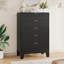 Commode 5 tiroirs pour chambre à coucher, commode cannelée haute de 47 po avec poignée en métal, meuble télé en bois moderne, rangement pour le vestibule, entrée, noir-123764791