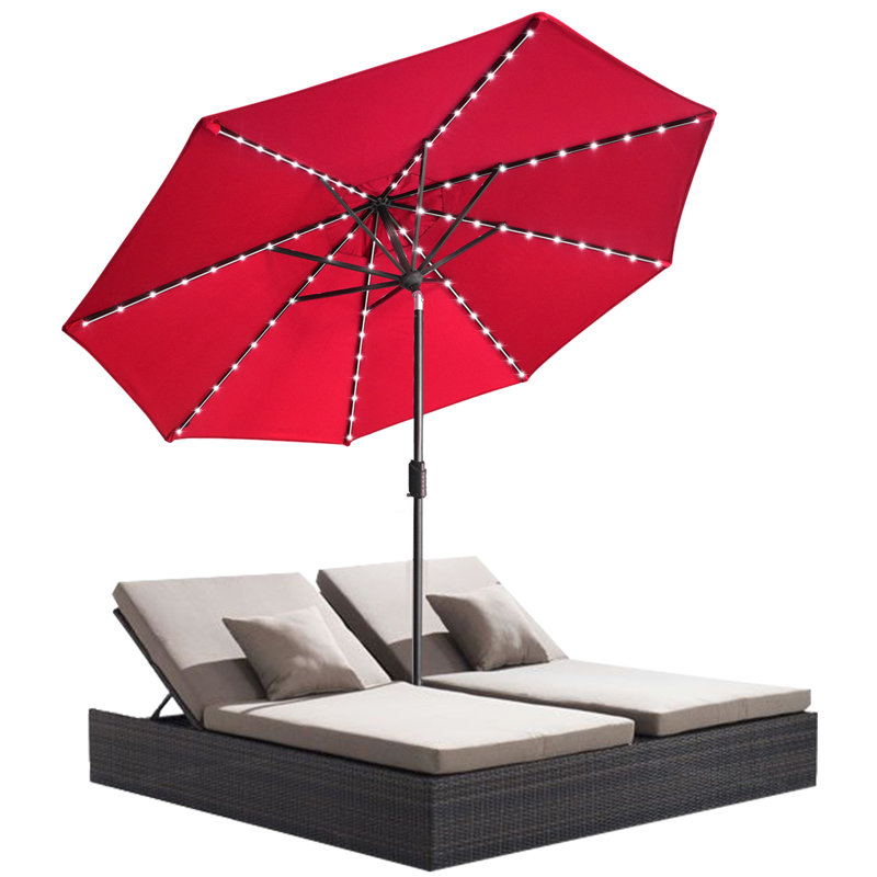 Parasol de marché Ayzah 9 pi avec 80 lumières DEL, Rouge