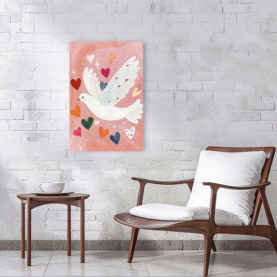 Sweet Flying Dove Colorful Dreamy Romantic Bird Landscape Nature Wall Art Print 1 Piece Wrapped Canvas Wall Art