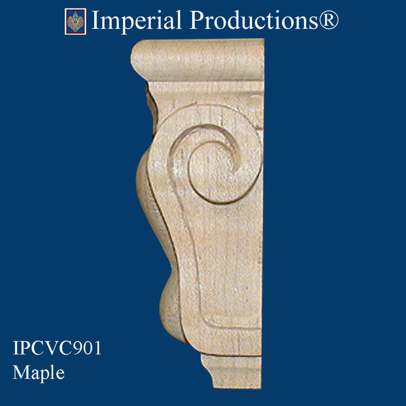 Corbeau à volutes H 4 3/8 po x l 3 po x P 1 5/8 po, Érable dur